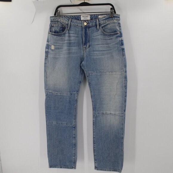 Frame Denim Jeans Womens 28 32x27 Le Grand Garcon Patchwork Distressed Mid Rise - Picture 1 of 12